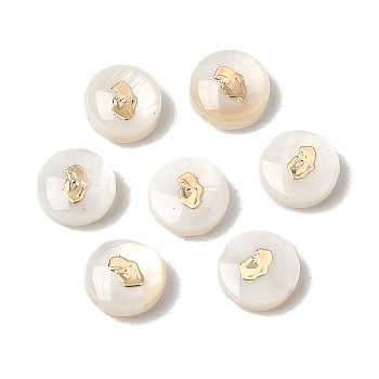 Natural Freshwater Shell Flat Round Beads, with Golden Tone Brass Slices, Seashell Color, Virgin, 8x3.5mm, Hole: 0.9mm