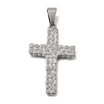 Easter 304 Stainless Steel Big Pendants, with 201 Stainless Steel Snap On Bails, Textured Cross Charms, Stainless Steel Color, 55x33.5x3.5mm, Hole: 11.5x6mm