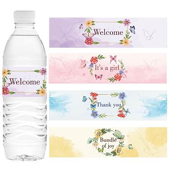 CREATCABIN 1 Bag Self-Adhesive Plastic Labels Stickers, for Package, Rectangle, Flower Pattern, 50x216mm, 25pcs/style, 100pcs