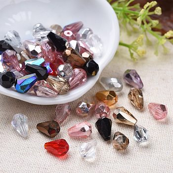 Electroplated Czech Glass Beads, Teardrop, Faceted, AB Color Plated, Mixed Color, 10x7mm, Hole: 1.2mm, about 240pcs/bag