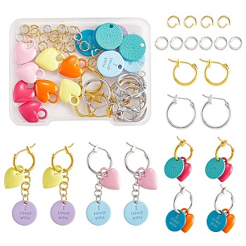 DIY Love Dangle Earring Making Kits, Including Heart & Word Love You Alloy Charms, Brass Hoop Earrings, Mixed Color, 26Pcs/box