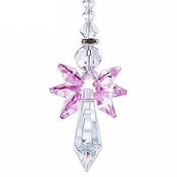 1Pc Glass Angel Pendant Decorations, Hanging Suncatchers, for Home Decoration, Plum, 180~200mm