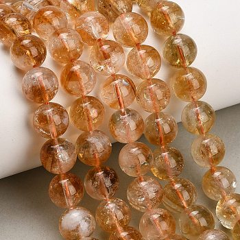 Hearted Natural Citrine Beads Strands, Smooth Round, 10~11mm, Hole: 1mm, about 37~39pcs/strand, 15.35''(39cm)