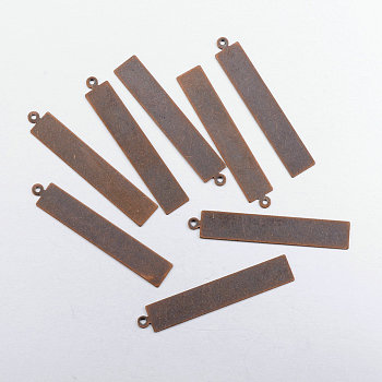 Metal Tags, Brass Stamping Blank Tag Pendants, Rectangle, Red Copper, 41x7x0.5mm, Hole: 1mm