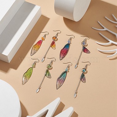 4 Set 4 Color Resin Wing with Feather Asymmetrical Earrings(EJEW-TA00175)-2