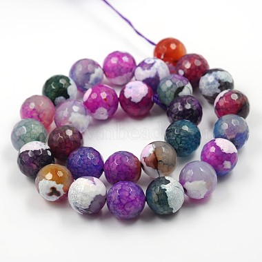 Dyed Natural Fire Crackle Agate Faceted Round Bead Strands(G-O038-24E)-3