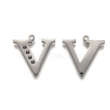 304 pendentif lettre en acier inoxydable sertis strass(STAS-Y006-61P-V)-2
