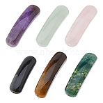 6Pcs 6 Styles Natural Obsidian & Rose Quartz & Amethyst & Moss Agate & Green Aventurine & Tiger Eye Connector Charms, Curved Rectangle, 30~35.5mm, 1pc/style(FIND-HS0001-60)