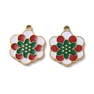 Ion Plating(IP) 304 Stainless Steel Pendants, with Enamel, Flower Charm, Golden, 17x14x1.5mm, Hole: 1.6mm(STAS-C083-12G-02)