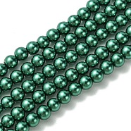 Grade A Glass Pearl Beads, Pearlized, Round, Teal, 4mm, Hole: 0.7~1.1mm, about 100pcs/Strand, 16''(40.64cm)(HY-J001-4mm-HX096)
