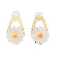 Flower Natural Shell Ear Studs with Brass and 925 Sterling Silver Pins for Summer Jewelry, Real 14K Gold Plated, 15.5x10mm(EJEW-P256-71G)