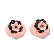 Resin Decoden Cabochons, Imitation Food, Cake, Half Round with Flower, Pink, 27x17mm(CRES-P016-A01)
