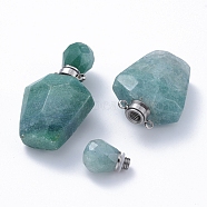 Faceted Natural Green Quartz Openable Perfume Bottle Pendants, Essential Oil Bottles, with 304 Stainless Steel Findings, Stainless Steel Color, 35.5~37.5x23x13.5mm, Hole: 1.8mm, Capacity: about 2ml(0.06 fl. oz)(G-E564-09C-P)