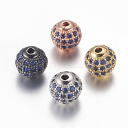Brass Micro Pave Cubic Zirconia Beads, Round, Prussian Blue, 8mm, Hole: 1.5mm(ZIRC-E134-8mm-02)