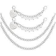 Fingerinspire 4Pcs 2 Style Iron Shoe Chain, with Alloy Clasp & Heart Pendant and ABS Beads, Platinum, 125~328mm, 2pcs/style(DIY-FG0003-14)