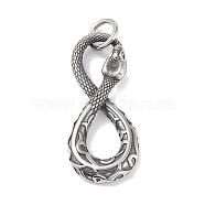 316 Surgical Stainless Steel Pendants, with Jump Ring, Snake Charm, Antique Silver, 42.5x18x4.5mm, Hole: 6.5mm(STAS-E212-25C-AS)