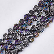 Electroplate Glass Beads Strands, Leaf, Black, 12x10.5x4.5mm, Hole: 0.8mm, about 54pcs/strand, 25.5 inch(X-EGLA-T017-05D)