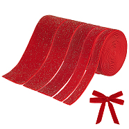 5 Rolls 5 Styles Sparkle Single Face Velvet Ribbons, Polyester Ribbon for New Year Home Decoration, Gift Wrapping, Red, 3/8~1-1/2 inch(10~39mm), about 2 yards/roll, 1 roll/style(SRIB-BC0001-21A)