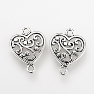 Tibetan Style Alloy Links connectors, Heart, Cadmium Free & Lead Free, Antique Silver, 19x14.5x2mm, Hole: 2mm(X-TIBE-Q077-09AS-RS)