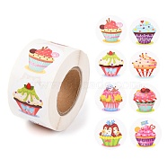 8 Styles Birthday Theme Paper Stickers, Self Adhesive Roll Sticker Labels, for Envelopes, Bubble Mailers and Bags, Flat Round, Cake Pattern, 3.8cm, about 500pcs/roll(DIY-L051-005B)