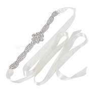 Alloy Crystal Rhinestone Flower Bridal Belt, Wedding Sash for Garment Accessories, Lemon Chiffon, 90-1/2 inch(230cm)(AJEW-WH0258-594)
