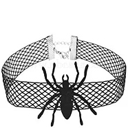 Halloween Themed Cloth Mesh Chocker Necklace for Women, Black, Spider, 0.59 inch(1.5cm)(HAWE-PW0001-234B)