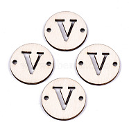 Unfinished Natural Poplar Wood Links Connectors, Laser Cut, Flat Round with Word, Letter.V, 29.5x2.5mm, Hole: 2.5mm(WOOD-S045-140B-01V)