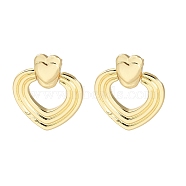 Rack Plating Brass Dangle Stud Earrings, Hollow Heart, Real 18K Gold Plated, 28x25mm(EJEW-M230-01G)