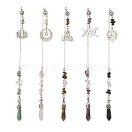 Natural Mixed Gemstone Pointed Dowsing Pendulums, with Stainless Steel Findings, Bullet, 266~274mm(PALLOY-JF02009)