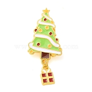 Christmas Tree & Gift Box Enamel Pins, Golden Plated Alloy Badge for Backpack Clothes, Green Yellow, 45x19x2mm(JEWB-A014-05)
