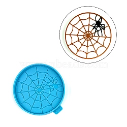 Halloween Themed Cup Mat Silicone Molds, Resin Casting Molds, for UV Resin, Epoxy Resin Craft Making, Flat Round, Spider Pattern, 105x9mm(DIY-L067-A01)