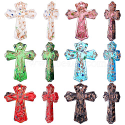 6Pcs 6 Colors Gold Sand Handmade Lampwork Pendants, Cross, Mixed Color, 60x48mm, 1pc/color(LAMP-AR0001-45)