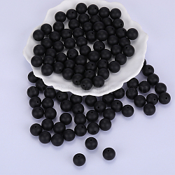 Round Silicone Focal Beads, Chewing Beads For Teethers, DIY Nursing Necklaces Making, Black, 15mm, Hole: 2mm(SI-JX0046A-27)