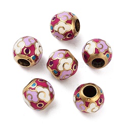 Golden Plated Alloy Enamel European Beads, Large Hole Beads, Round with Cloud Pattern, Fuchsia, 13x11.5mm, Hole: 5.5mm(FIND-E046-01G)