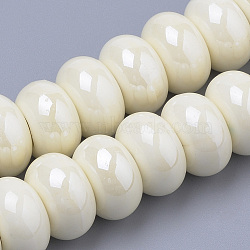 Handmade Porcelain Beads, Pearlized, Rondelle, Light Goldenrod Yellow, 13x8.5~9mm, Hole: 5mm(PORC-Q219-13x9-F25)