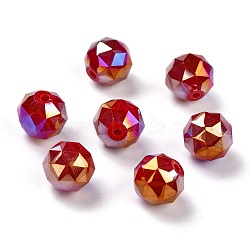 Electroplate Opaque Glass Beads, Rainbow Plated, Faceted, Round, FireBrick, 10x9.5mm, Hole: 1.4mm(EGLA-B003-02A-04)