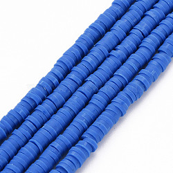 Handmade Polymer Clay Bead Strands, Heishi Beads, Disc/Flat Round, Royal Blue, 4x0.5~1mm, Hole: 1.5mm, about 320~447pcs/strand, 15.74~16.92 inch(X-CLAY-T002-4mm-67)