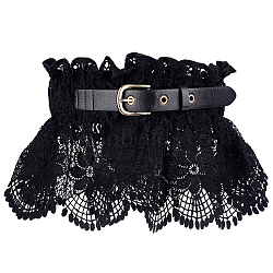 Polyester Wide Elastic Corset Belts, with PU Leather Belt, Alloy Clasp, Lace-up Waist Belt for Women Girl, Black, 31-7/8 inch(81cm)(AJEW-WH0248-30A)