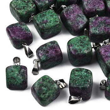 Natural Ruby in Zoisite Pendants, with Stainless Steel Snap On Bails, Dyed, Nuggets, 15~35x10~20x5~15mm, Hole: 3x7.5mm