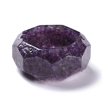 Natural Amethyst Ashtray, with Resin, Home OFFice Tabletop Decoration, Octagon, 78.5x73x34mm, Inner Diameter: 50mm