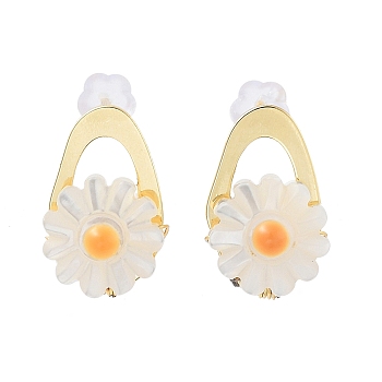Flower Natural Shell Ear Studs with Brass and 925 Sterling Silver Pins for Summer Jewelry, Real 14K Gold Plated, 15.5x10mm