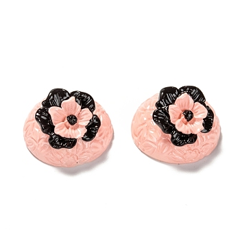 Resin Decoden Cabochons, Imitation Food, Cake, Half Round with Flower, Pink, 27x17mm
