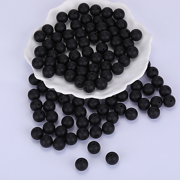 Round Silicone Focal Beads, Chewing Beads For Teethers, DIY Nursing Necklaces Making, Black, 15mm, Hole: 2mm