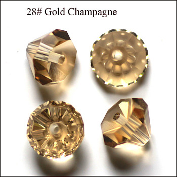 Imitation Austrian Crystal Beads, Grade AAA, Faceted, Diamond, Gold, 6x4mm, Hole: 0.7~0.9mm
