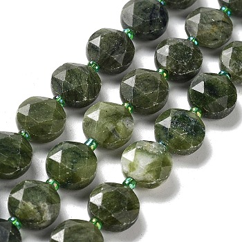 Natural Xinyi Jade/Chinese Southern Jade Beads Strands, with Seed Beads, Faceted Hexagonal Cut, Flat Round, 12~12.5x5~6mm, Hole: 1.2~1.4mm, about 27~29pcs/strand, 15.55~15.75 inck(39.5~40cm)