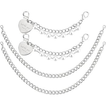 Fingerinspire 4Pcs 2 Style Iron Shoe Chain, with Alloy Clasp & Heart Pendant and ABS Beads, Platinum, 125~328mm, 2pcs/style