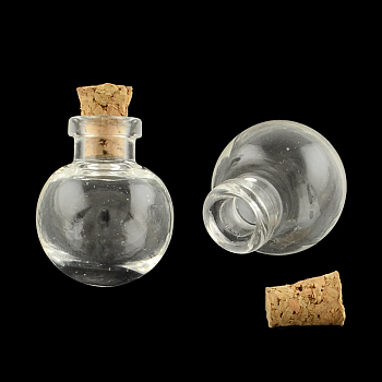 Round Glass Bottle for Bead Containers, with Cork Stopper, Wishing Bottle, Clear, 24.5x20mm, Hole: 5.5mm, Bottleneck: 9.5mm in diameter, Capacity: 2.5ml(0.08 fl. oz)