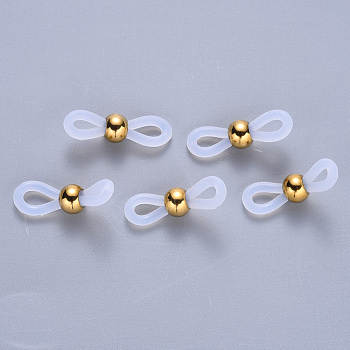 Silicone Eyeglass Holders, Glasses Rubber Loop Ends, with Vacuum Plating 304 Stainless Steel Findings, Golden, 20~22x5~6mm, Hole: 2mm, bead: 4.5x6mm