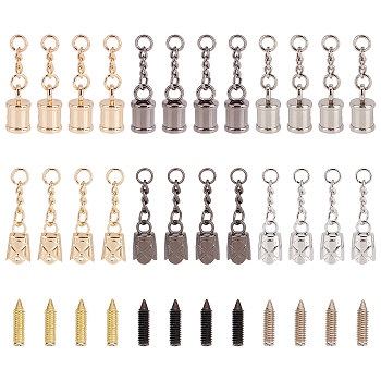 24 Sets 6 Style Zinc Alloy Cord End, End Cap, with Chain Extender and Screw, Flower & Column, Mixed Color, 51.5~59mm, Inner Diameter: 6.7~10.5mm, 4 Sets/style