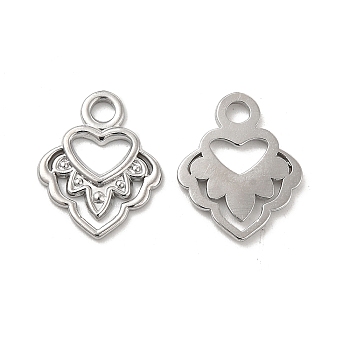 304 Stainless Steel Pendants, Heart Charm, Stainless Steel Color, 16.5x13.5x1.5mm, Hole: 2.2mm